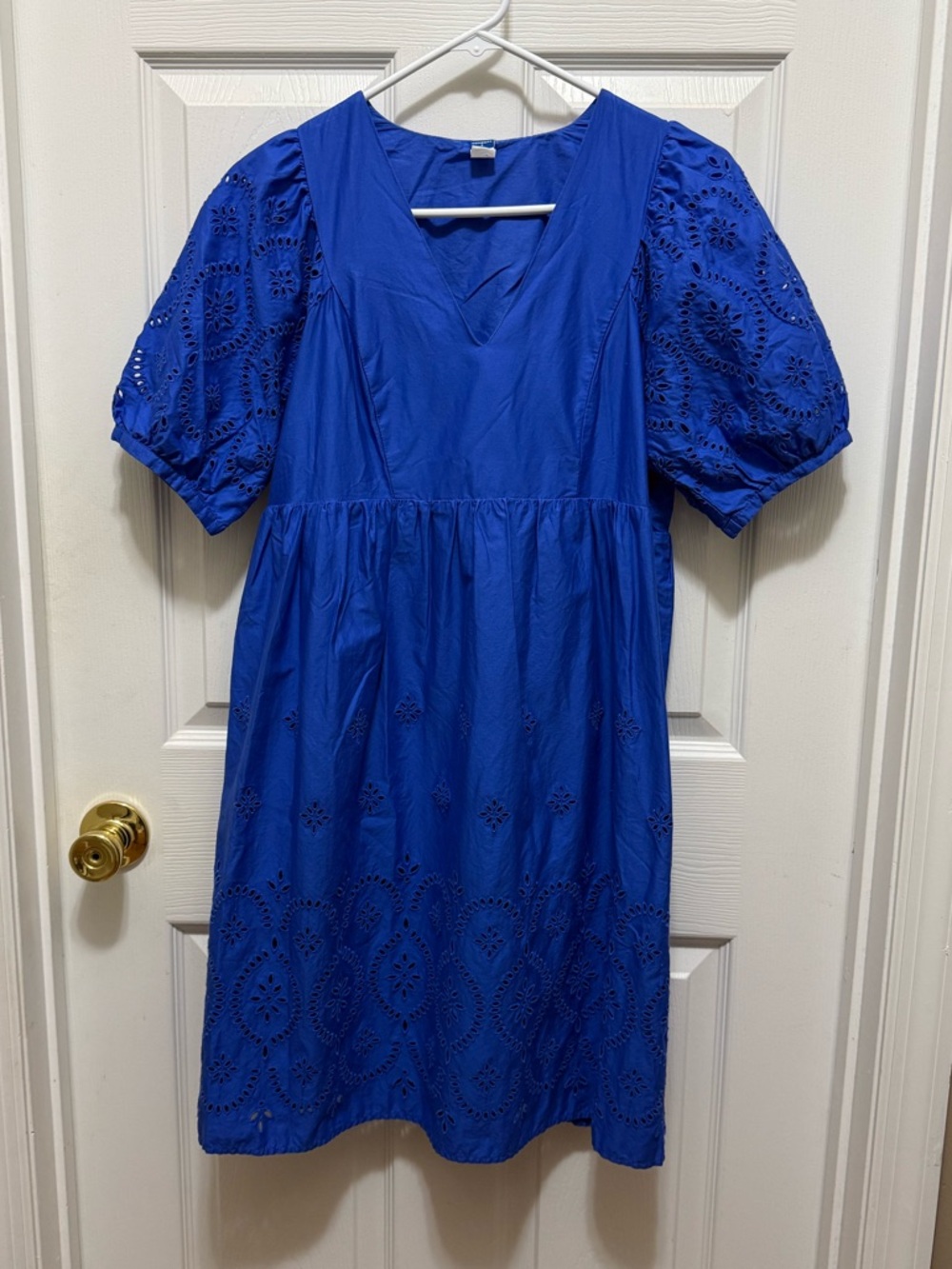 Old Navy Maternity Royal Blue Eyelet Midi Dress with Puff Sleeves